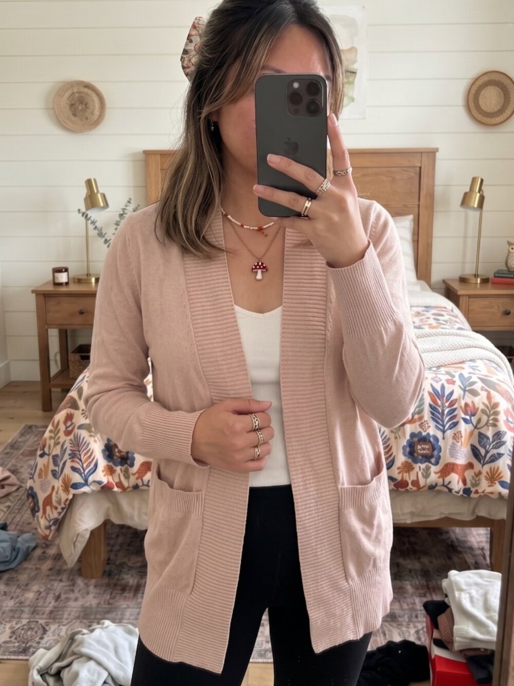 Soft Blush Open Front Duster Sweater Ribbed Cardigan Women’s Size M